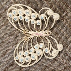 Vintage 70s Burwood Butterfly Wall Hanging Cream with Gold, Pink and Blue